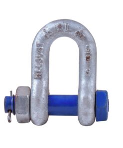 Galvanised Sealinkers dee shackle with blue bolt, nut and pin