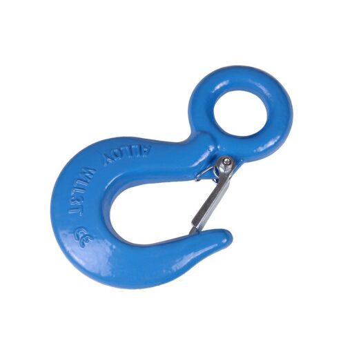 Blue eye sling hook with safety latch
