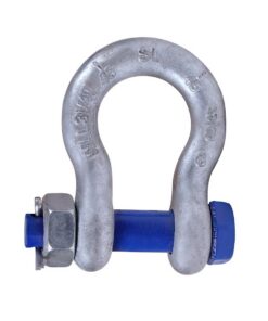 Galvanised Sealinkers bow shackle with blue bolt, nut and pin