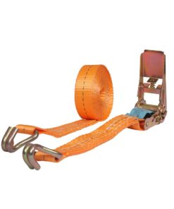 Orange Zebra ratchet lashing belt with J-hooks